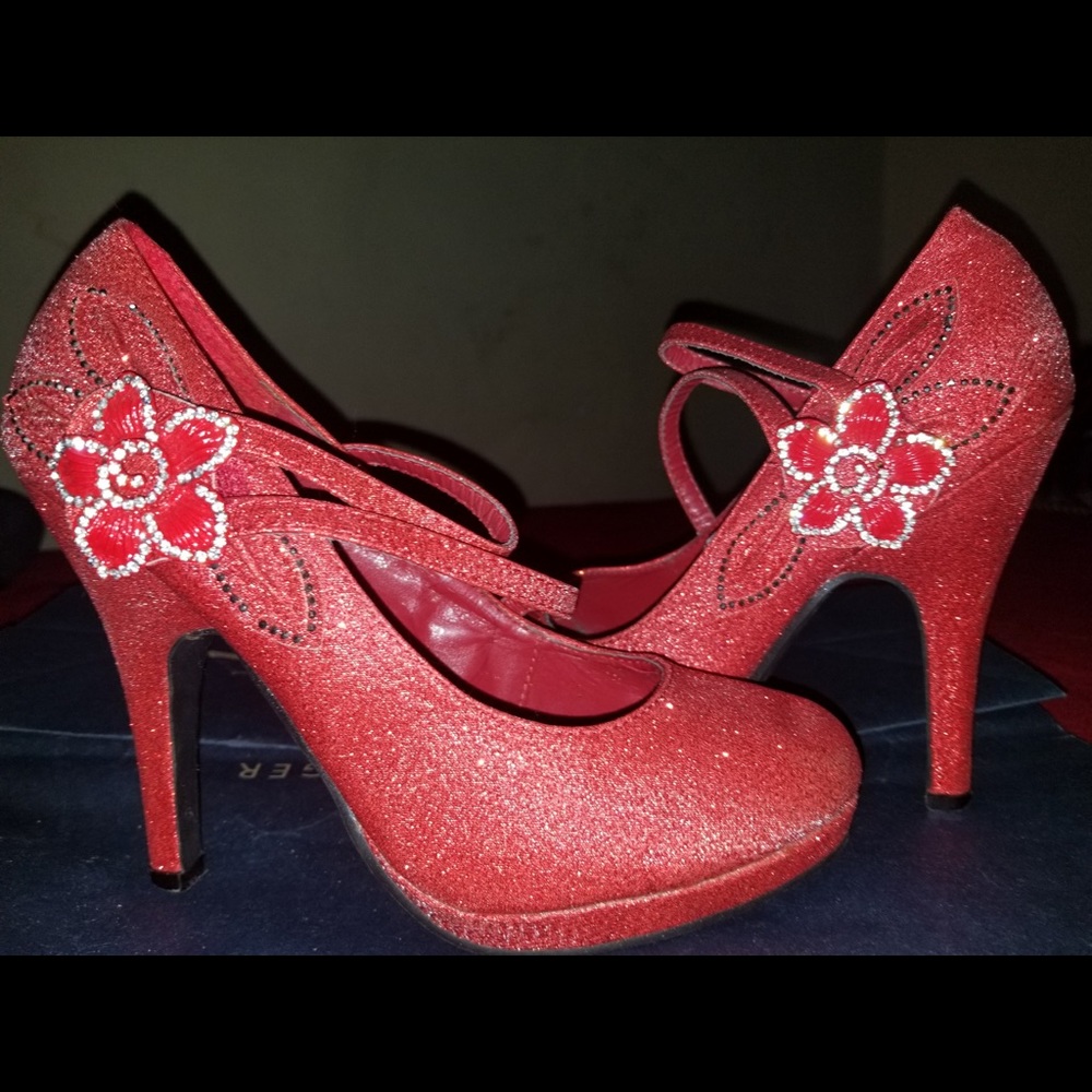Red sparkly heels